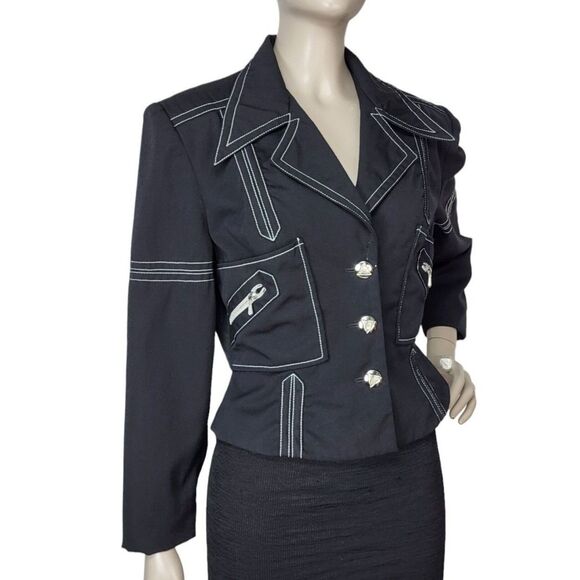 Vintage 90s Entre Deux Gothic Punk Black Worsted Wool Button-Down Blazer Jacket - Picture 2 of 9